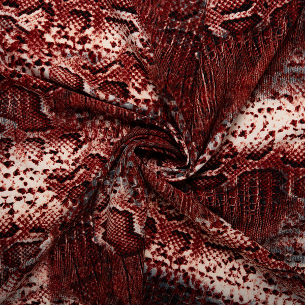 Printed Polyester Crepe - FOLKLORE - Snakes - Claret