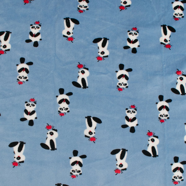 Tricot de velours extensible imprimé - «COMFY» - Pandas - Bleu