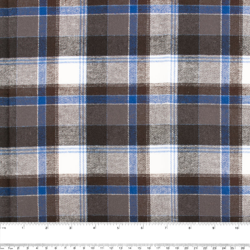 Tartan en coton brossé - CONNOR - Taupe foncé / Bleu