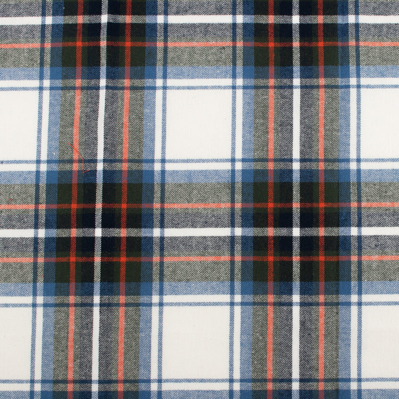 Tartan en coton brossé - CONNOR - Carreau chevrons - Bleu