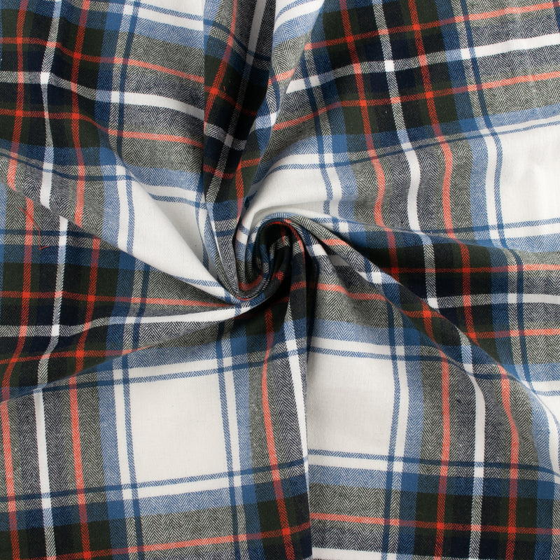 Tartan en coton brossé - CONNOR - Carreau chevrons - Bleu