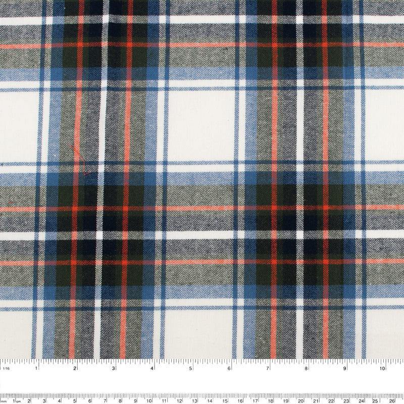 Tartan en coton brossé - CONNOR - Carreau chevrons - Bleu