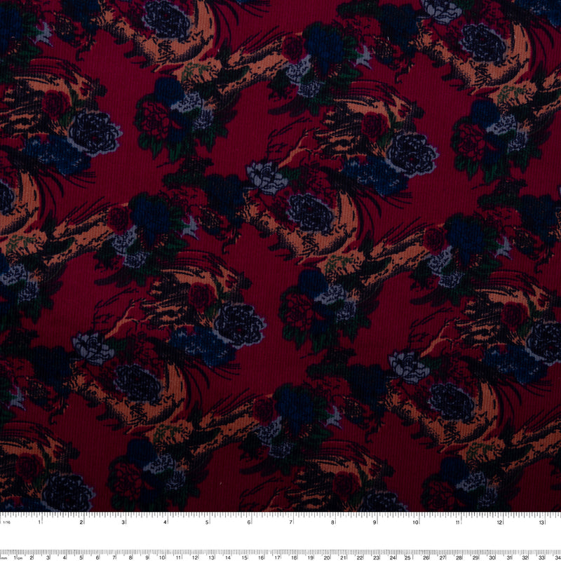 Printed Corduroy - BOHEMIAN - Florals - Bordeaux