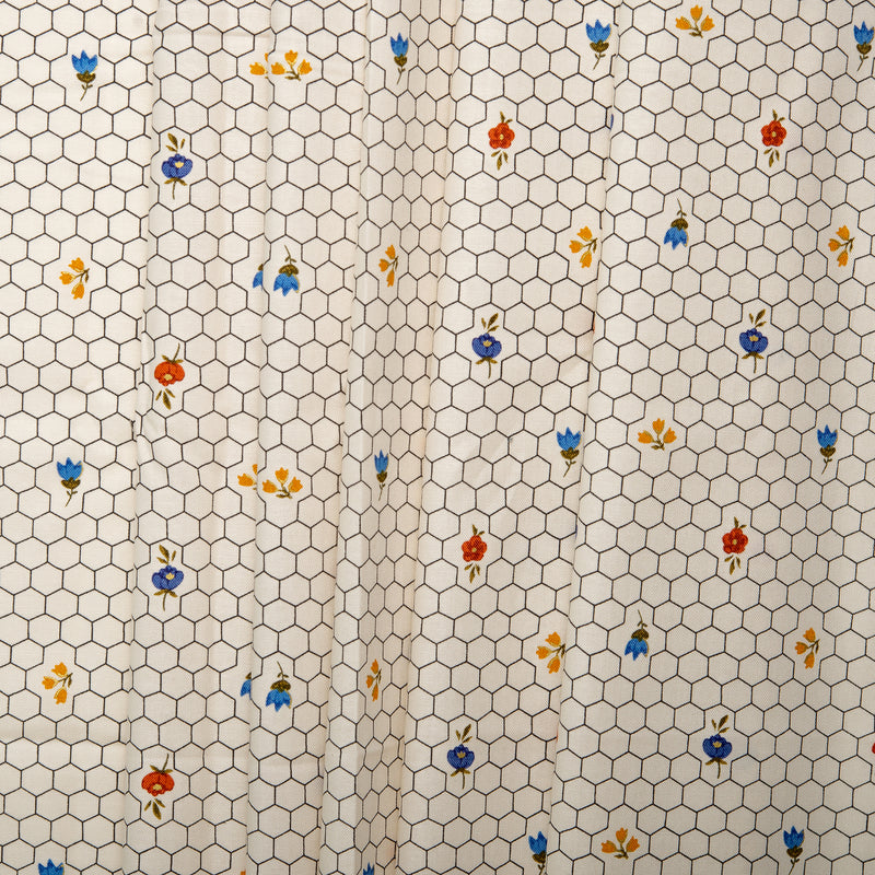 Printed Cotton - WILLIAMSBURG - Honeycomb - White