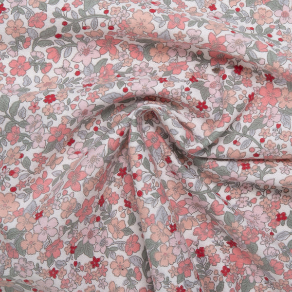 Wide Printed Flannelette - MOLLY - Flowers - White / Pink