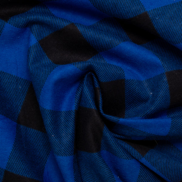 Wide Printed Flannelette - MOLLY - Buffalo plaids - Blue