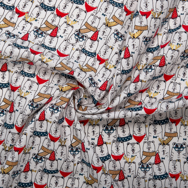 Wide Printed Flannelette - MOLLY - Bears - White