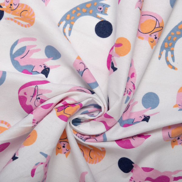 Wide Printed Flannelette - MOLLY - Cats - White