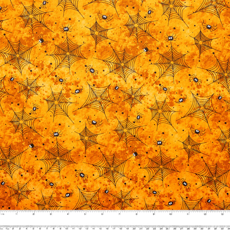 Printed cotton - SCAREDY CATS - Spider web - Orange