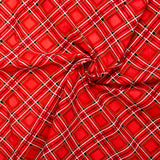 Printed Cotton - HOLIDAY GREETINGS - Diagonal plaids - Red