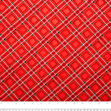 Printed Cotton - HOLIDAY GREETINGS - Diagonal plaids - Red
