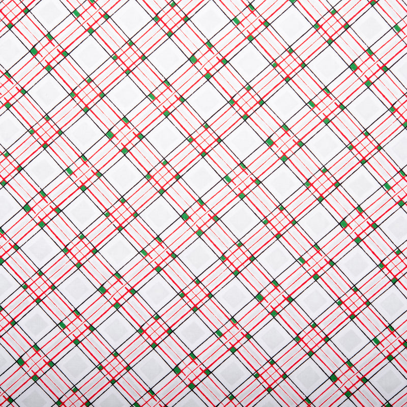 Printed Cotton - HOLIDAY GREETINGS - Diagonal plaids - White
