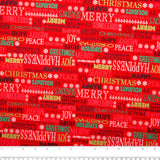 Printed Cotton - HOLIDAY GREETINGS - Writing - Red
