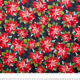 Coton imprimé - <HOLIDAY GREETINGS> - Poinsettia - Noir