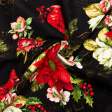 Printed Cotton - HOLLY BERRY PARK - Poinsettia - Black