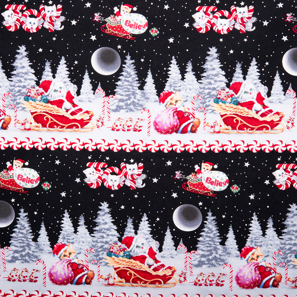 Printed cotton - CHRISTMAS PETS - Santa cat stripe - Black