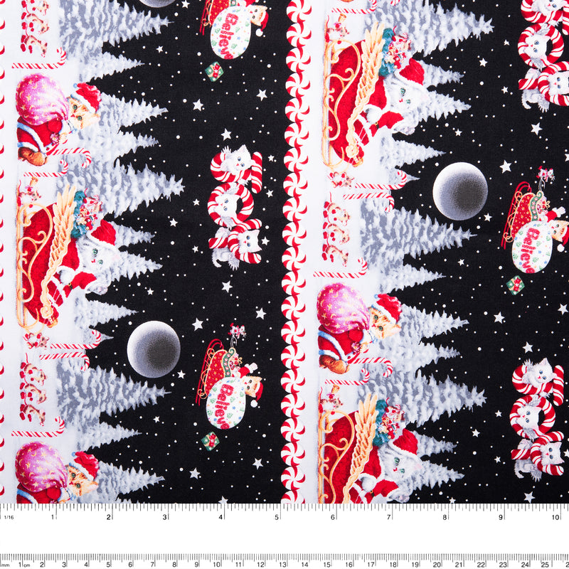 Printed cotton - CHRISTMAS PETS - Santa cat stripe - Black