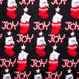 Coton imprimé - <CHRISTMAS PETS> - Bas de Noël chat - Noir
