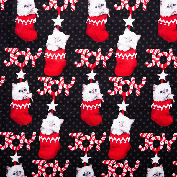 Coton imprimé - &lt;CHRISTMAS PETS&gt; - Bas de Noël chat - Noir