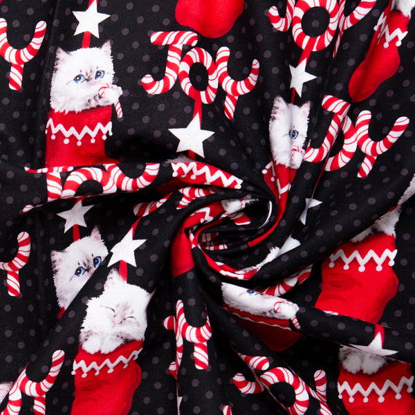 Printed cotton - CHRISTMAS PETS - Christmas sock cat - Black
