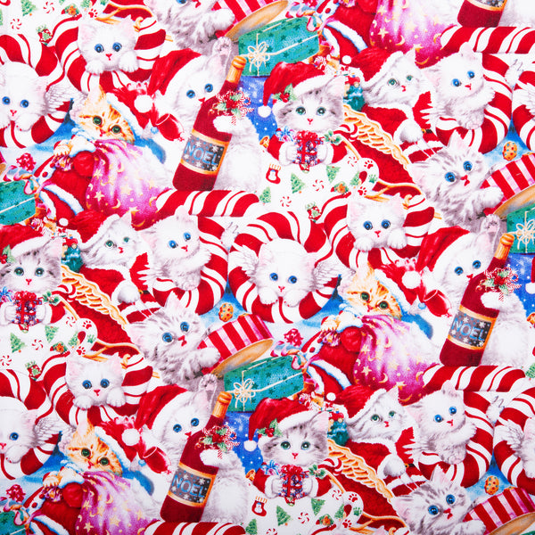 Printed cotton - CHRISTMAS PETS - Champagne cats - Red