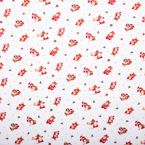 Printed cotton - CHRISTMAS PETS - Mouse - White