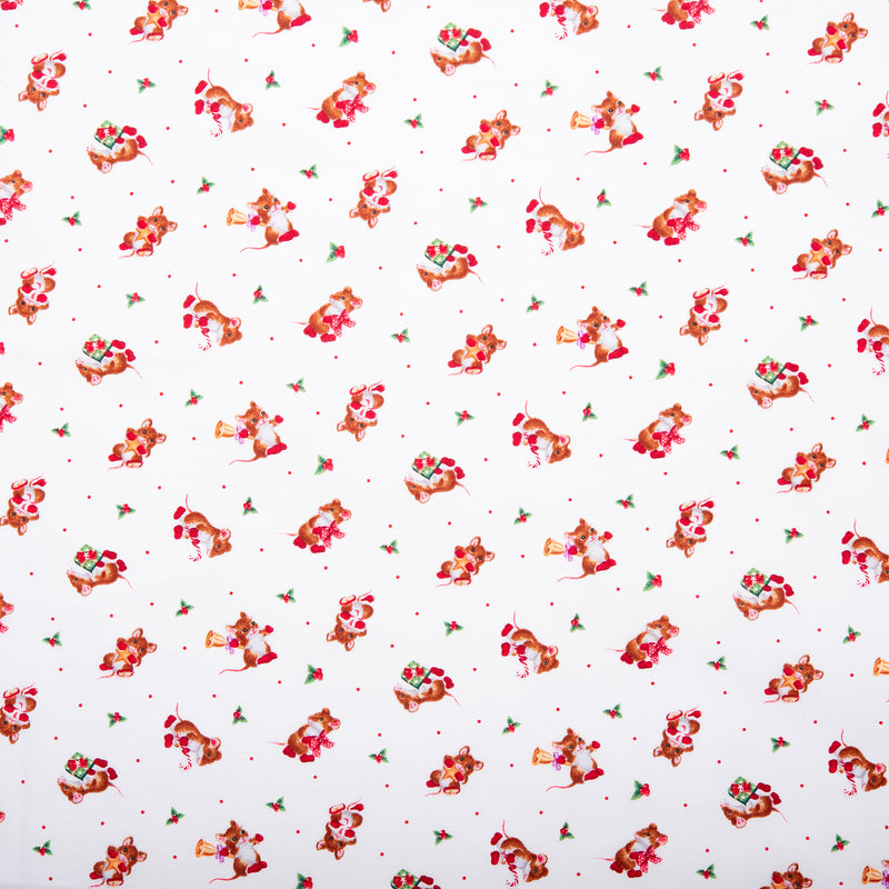 Printed cotton - CHRISTMAS PETS - Mouse - White