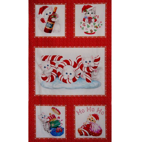 Printed cotton - CHRISTMAS PETS - Panel cats 36'' x 44'' (90cm x 112cm) - Red