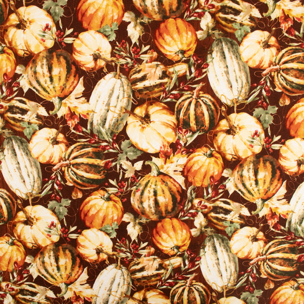 Printed Cotton - FALL INTO AUTUMN - Pumkins - Brown