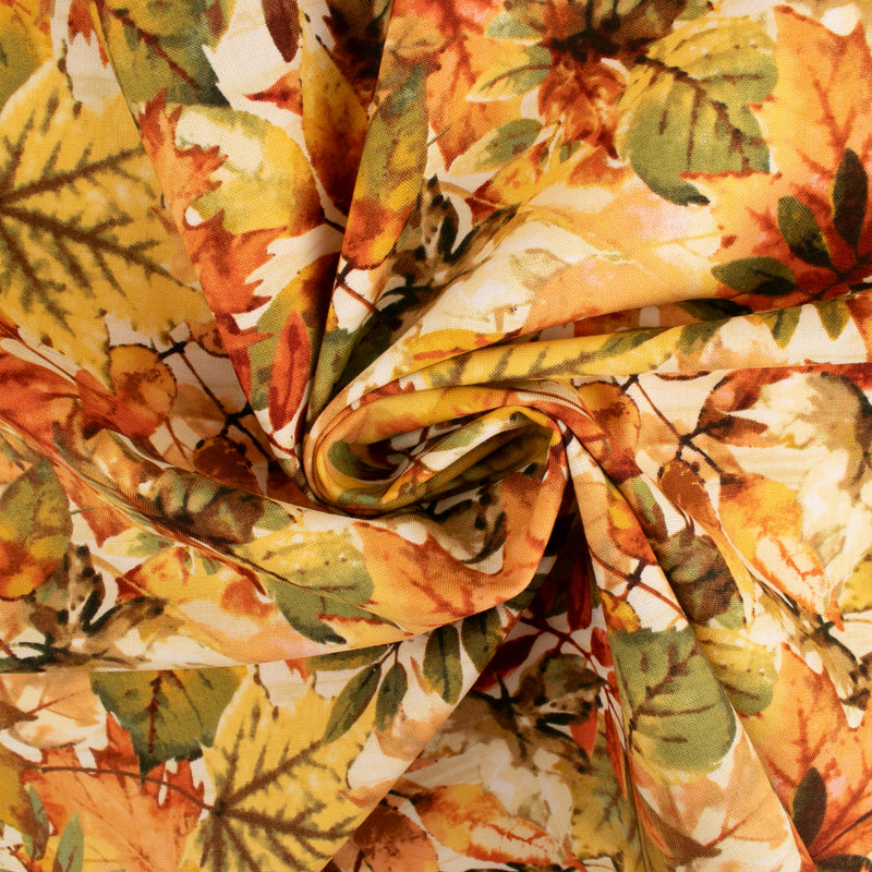 Printed Cotton - FALL INTO AUTUMN - Leafs - Yellow