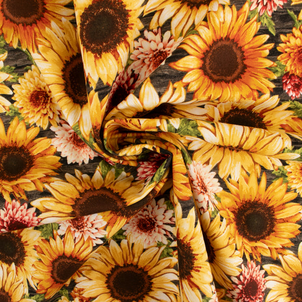 Printed Cotton - FALL INTO AUTUMN - Sunflowers / Carnation - Yellow