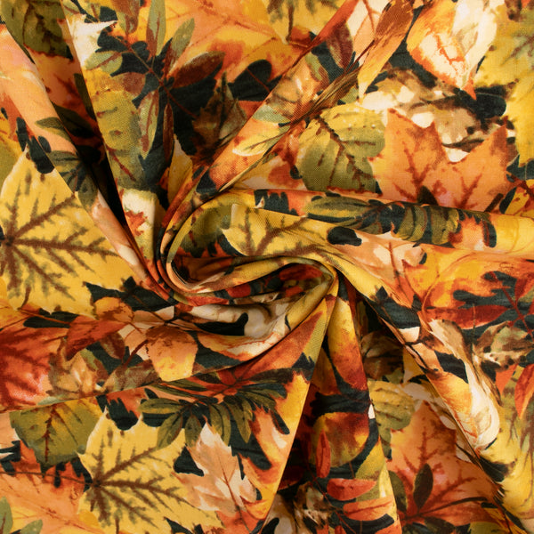 Printed Cotton - FALL INTO AUTUMN - Leafs - Green
