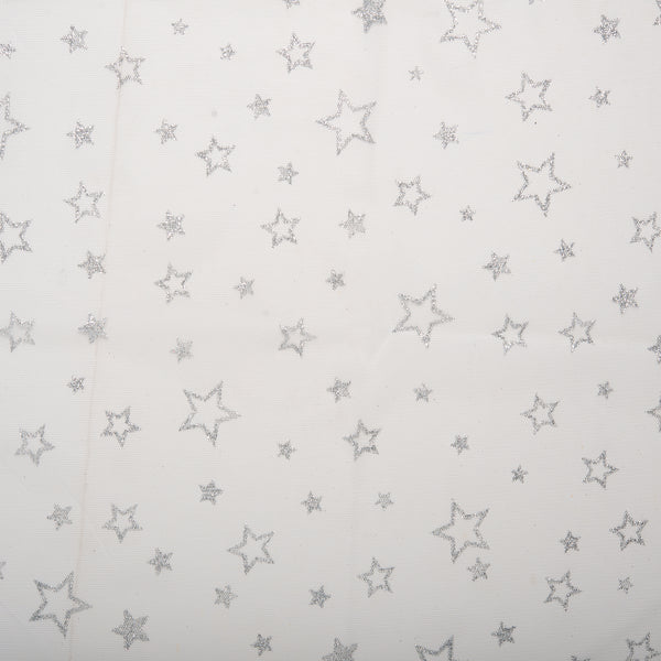Glitter tulle - STARS & SWIRLS - Stars - White / Silver