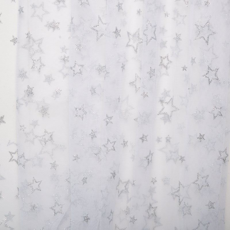 Glitter tulle - STARS & SWIRLS - Stars - White / Silver