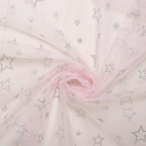 Glitter tulle - STARS & SWIRLS - Stars - Light pink