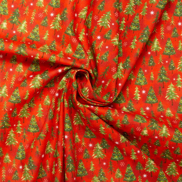 Printed Cotton - HOLIDAY MINIS - Firs - Red