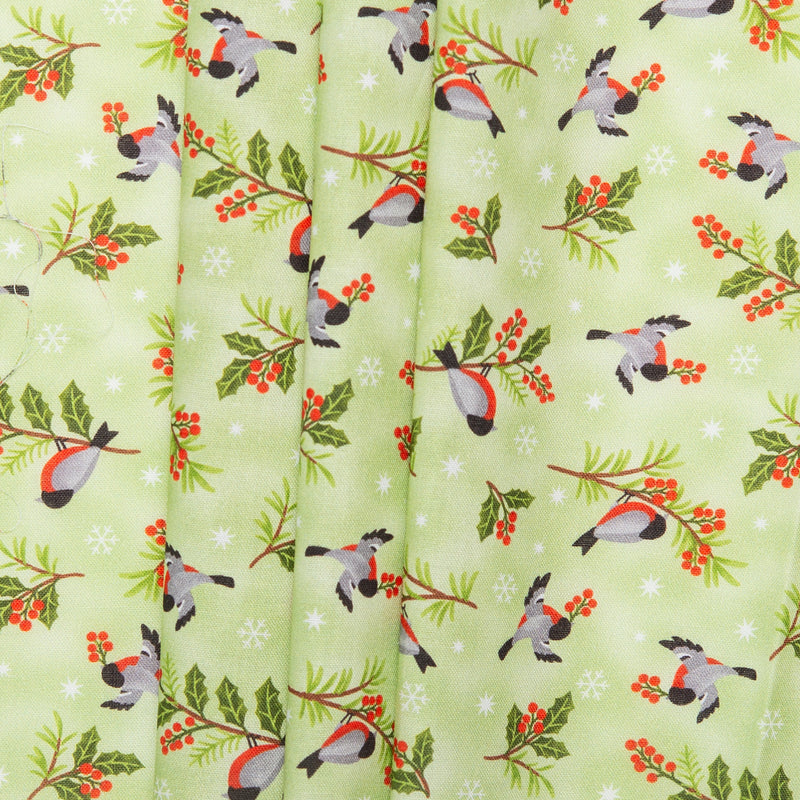 Printed Cotton - HOLIDAY MINIS - Birds - Green
