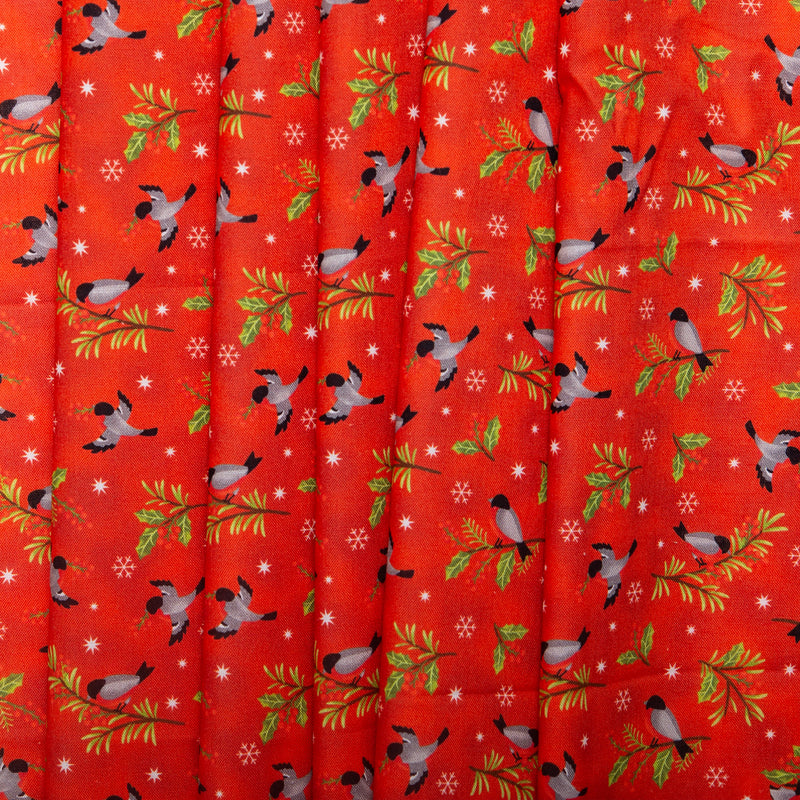 Printed Cotton - HOLIDAY MINIS - Birds - Red