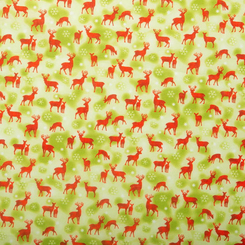 Printed Cotton - HOLIDAY MINIS - Deers - Light green