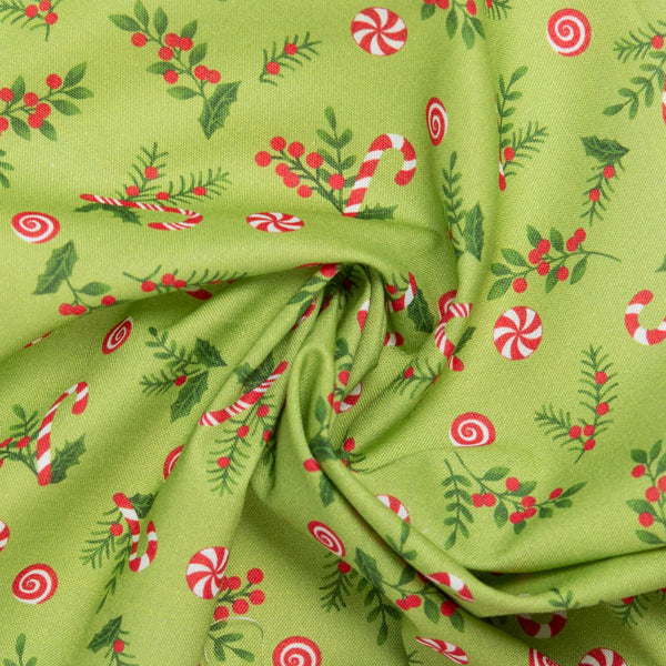 Printed Cotton - HOLIDAY MINIS - Candy cane - Green
