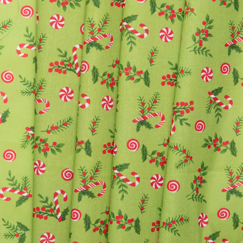 Printed Cotton - HOLIDAY MINIS - Candy cane - Green