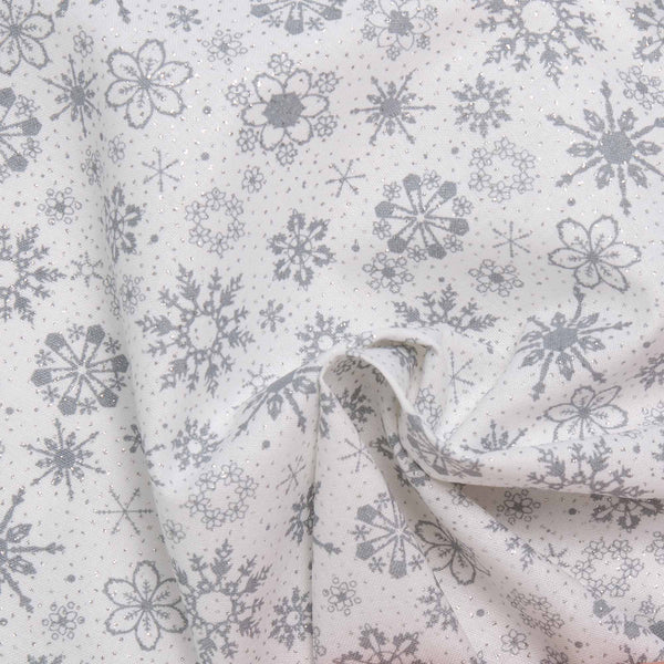 Printed sparkle cotton - Snowflake - Silver