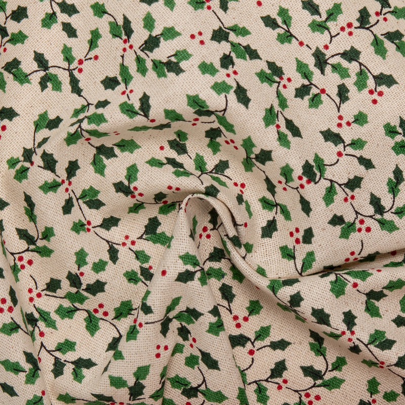 Printed Cotton - <HOMESPUN HOLIDAYS> - Mistletoe - Beige