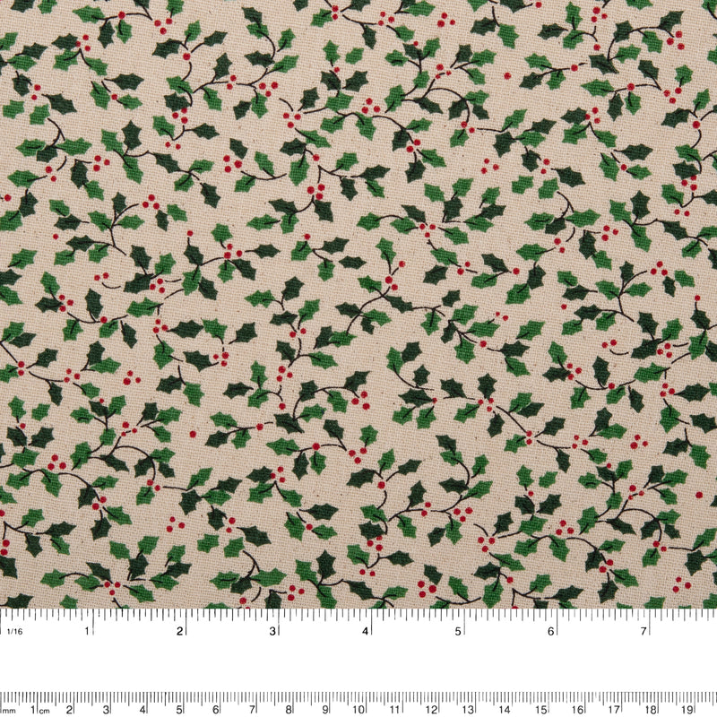 Printed Cotton - <HOMESPUN HOLIDAYS> - Mistletoe - Beige