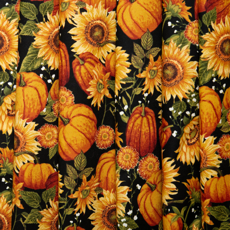 Printed Cotton - HARVEST FESTIVAL - Sunflowers / Pumpkin - Black –  Fabricville