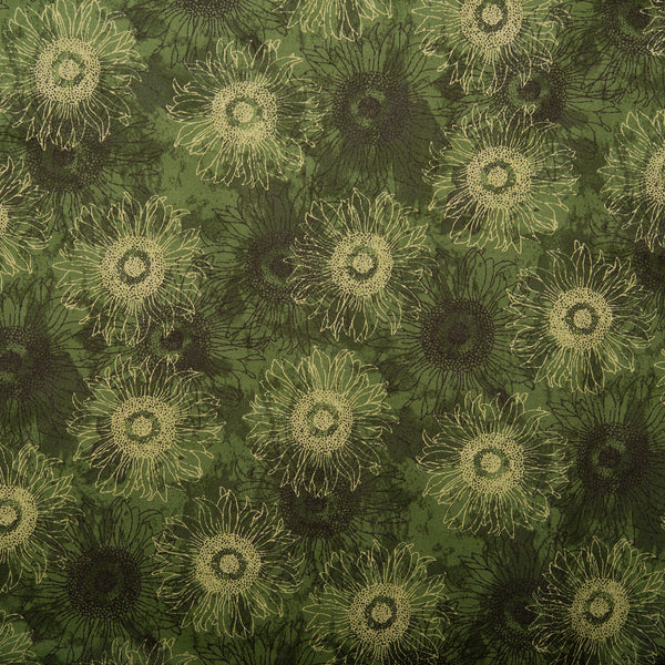 Printed Cotton - HARVEST FESTIVAL - Sunflowers - Green