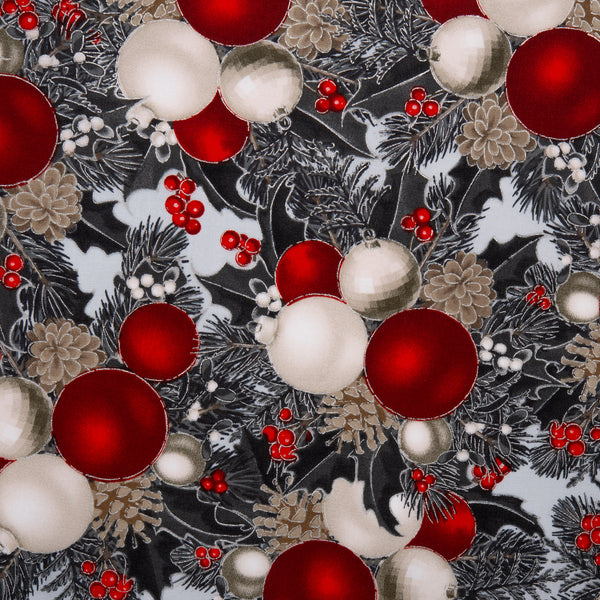 Printed Cotton - ELEGANCE CHRISTMAS - Christmas ornements - Charcoal