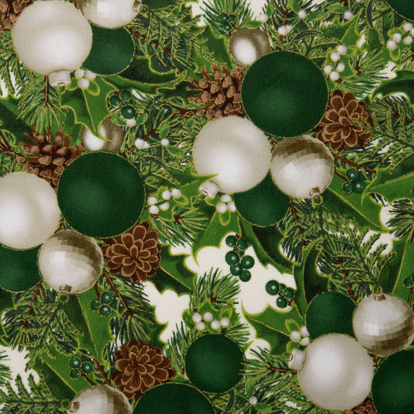 Printed Cotton - ELEGANCE CHRISTMAS - Christmas ornements - Green
