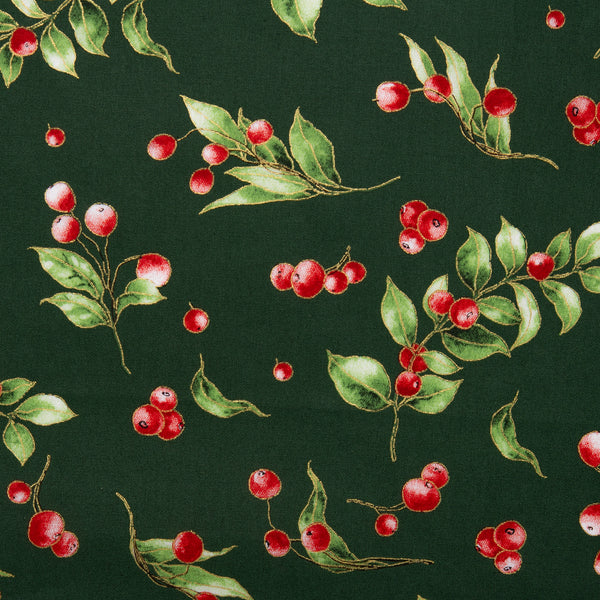 Printed Cotton - ELEGANCE CHRISTMAS - Berry - Green