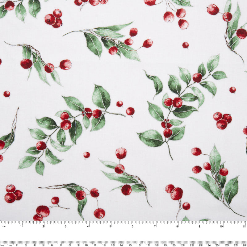 Printed Cotton - ELEGANCE CHRISTMAS - Berry - White